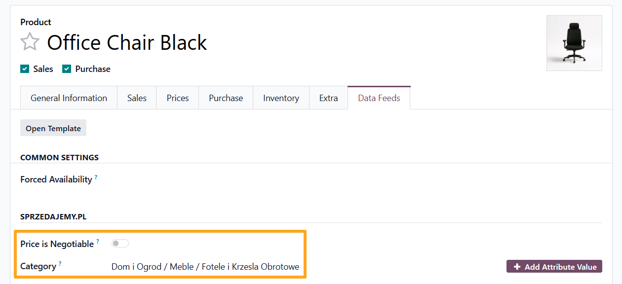 odoo product data feeds sprzedajemy price is negotiable category